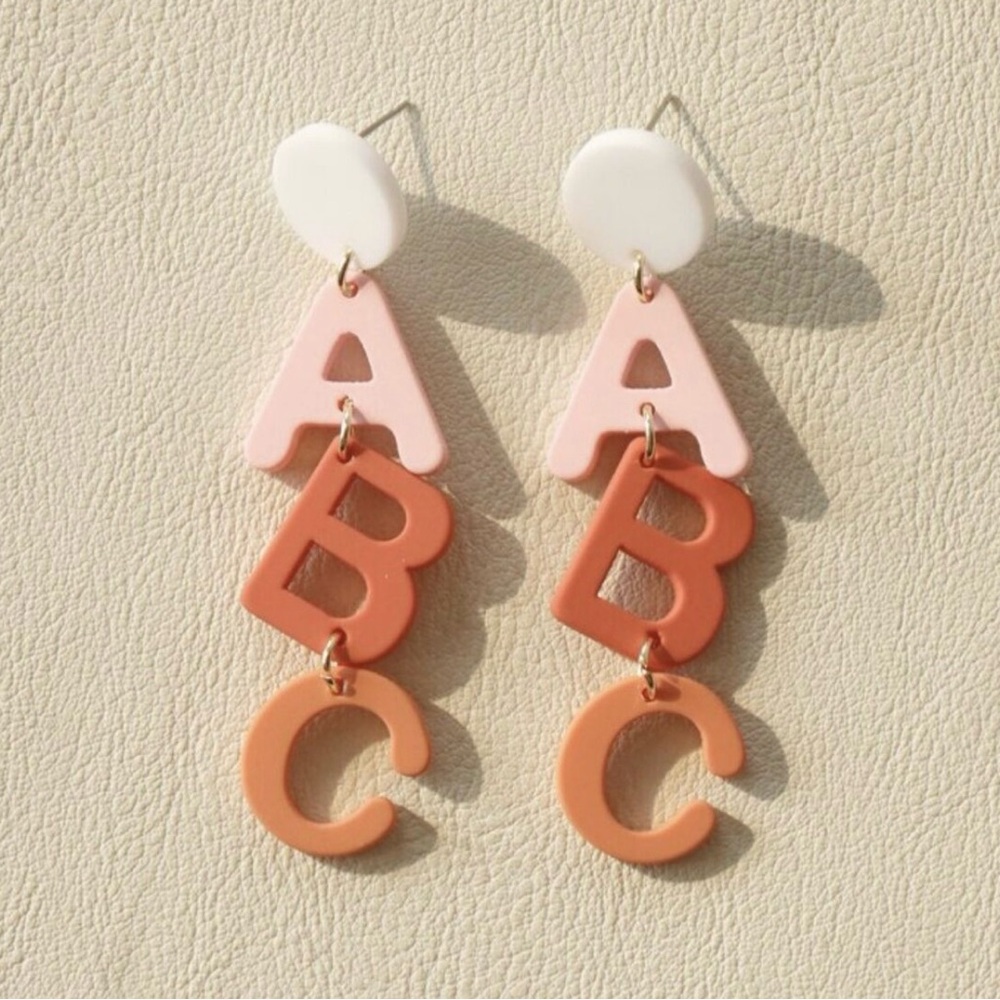 Alphabet Drop Earrings - Pink and Orange
